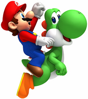 Mario Riding Yoshi in Vibrant 3D Render for Super Mario Franchise Wallpaper HD phone wallpaper