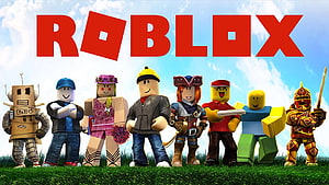 Roblox Character Lineup on Grass Field with Blue Sky Background HD wallpaper