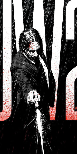 John Wick manga style illustration of a man firing a pistol in the rain with blood splatter, John Wick 2, movie, illustrated, 1080x2160, john wick baba yaga HD phone wallpaper