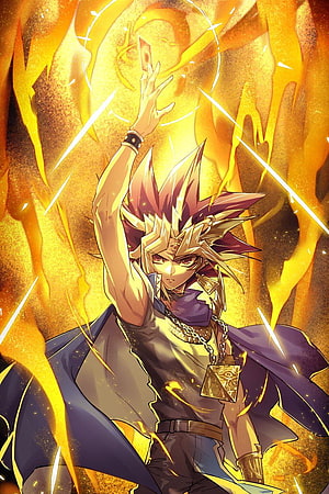 Atem from Yu-Gi-Oh! Channeling Golden Light with the Millennium Puzzle HD phone wallpaper
