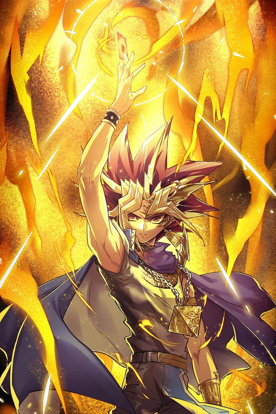 Atem from Yu-Gi-Oh! Channeling Golden Light with the Millennium Puzzle HD phone wallpaper