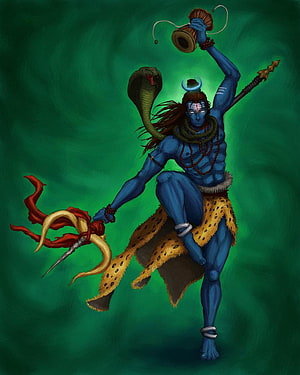 Lord Shiva Nataraja Dance Pose Digital Art with Blue Skin and Cobra HD phone wallpaper