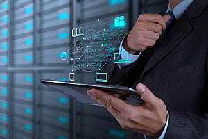 Businessman Using Tablet With Cloud Computing Network Diagram In Server Room, Business , Full , Best Business Pics, NM.CP, #business HD wallpaper