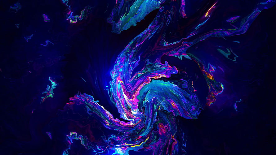 Abstract Neon Fluid Art With Swirling Purple Blue And Pink Ink Patterns HD wallpaper