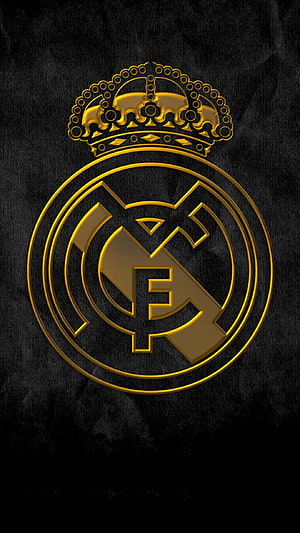 Real Madrid Golden Crest Emblem on Dark Textured Background HD phone wallpaper