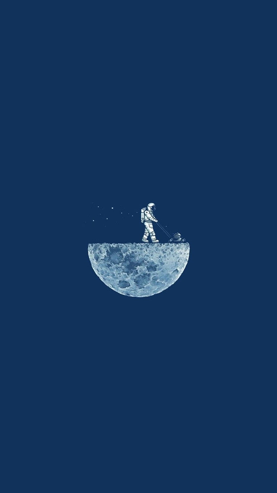 Minimalist Astronaut Mowing the Moon in Deep Space HD phone wallpaper