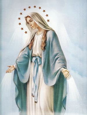 Virgin Mary in Blue Mantle with Star Halo and White Robe HD phone wallpaper