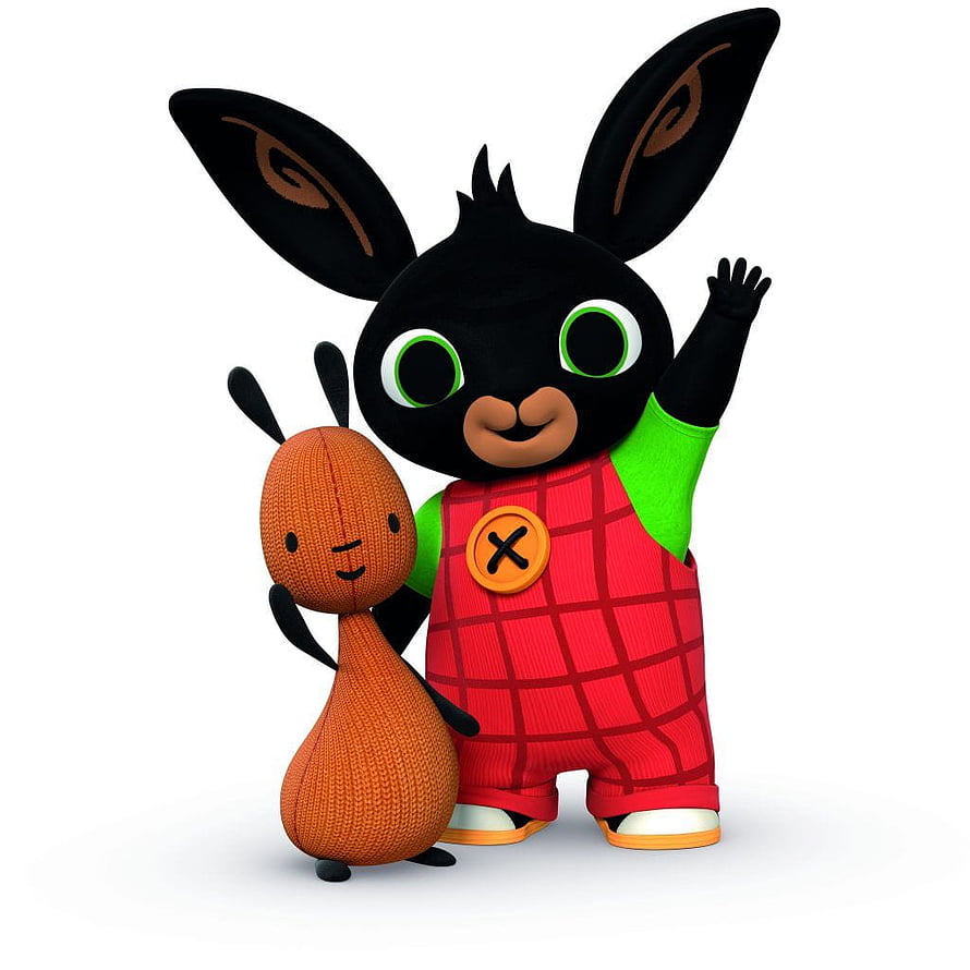 Bing Bunny and Fozzy Knitted Character in Red Overalls 3D Render HD phone wallpaper