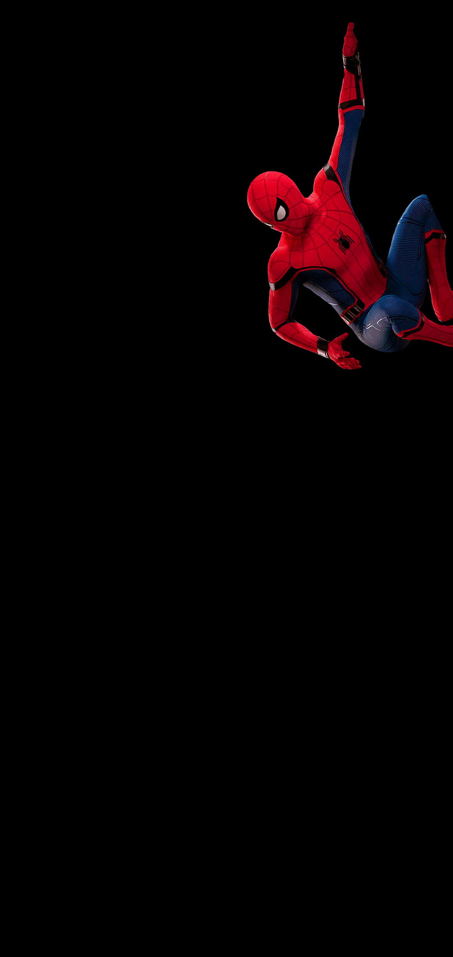 Spider-Man in Red and Blue Suit Hanging Upside Down on Black Background, Hanging spiderman s10 plus, spider man samsung HD phone wallpaper