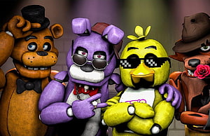 Five Nights at Freddy's animatronic characters in a stylized 3D group portrait HD wallpaper
