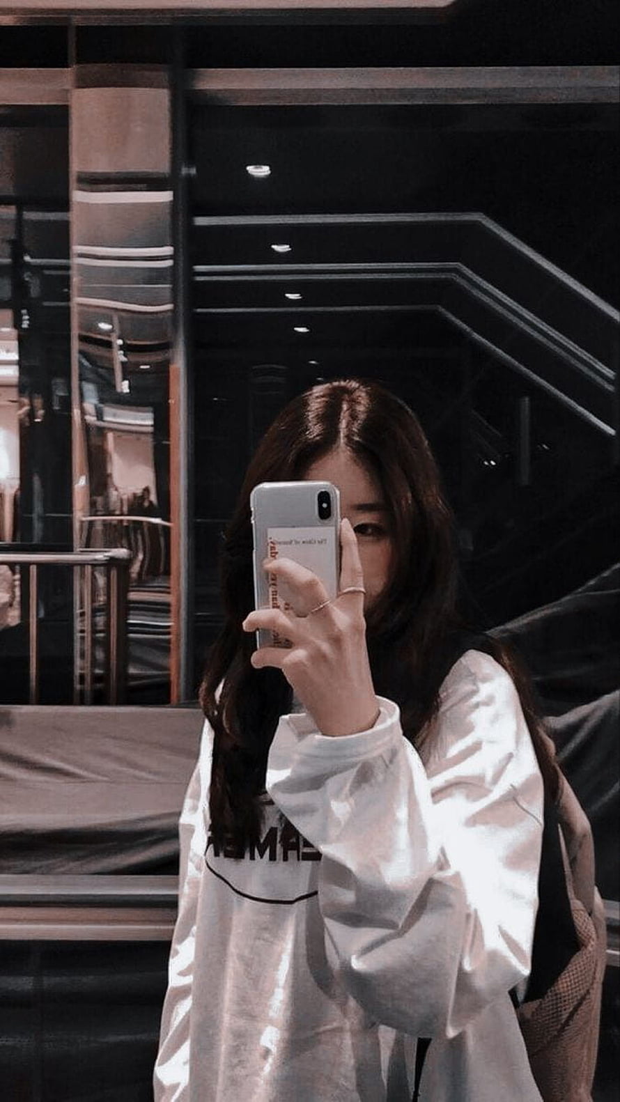 Korean Ulzzang Aesthetic Mirror Selfie in White Oversized Shirt HD phone wallpaper