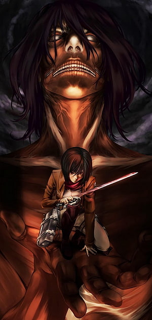 Mikasa Ackerman and the Attack Titan from Attack on Titan in Dark Anime Art, Mikasa Attack Titan Attack on Titan, attack on titans anime HD phone wallpaper