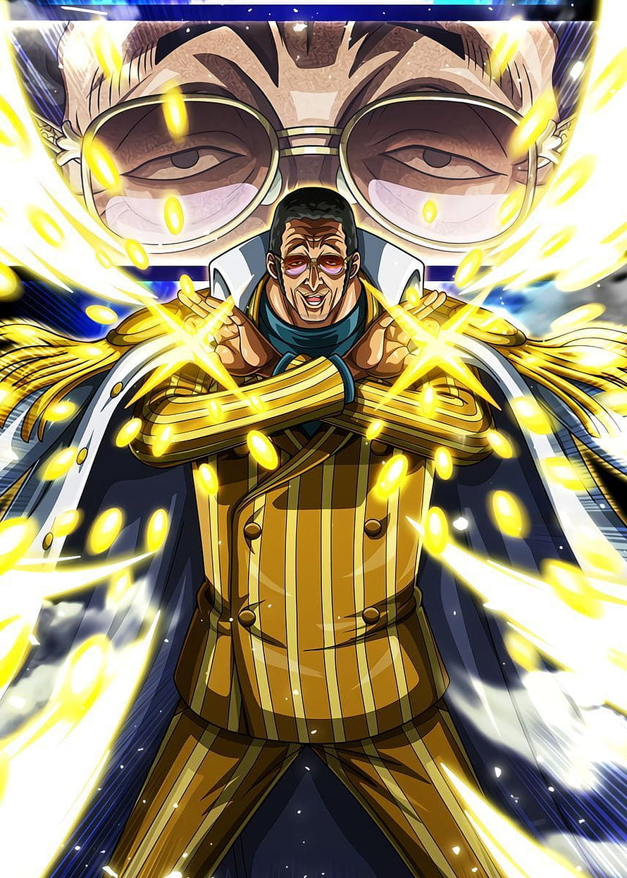 Admiral Kizaru Borsalino in Golden Suit with Light Effects from One Piece HD phone wallpaper