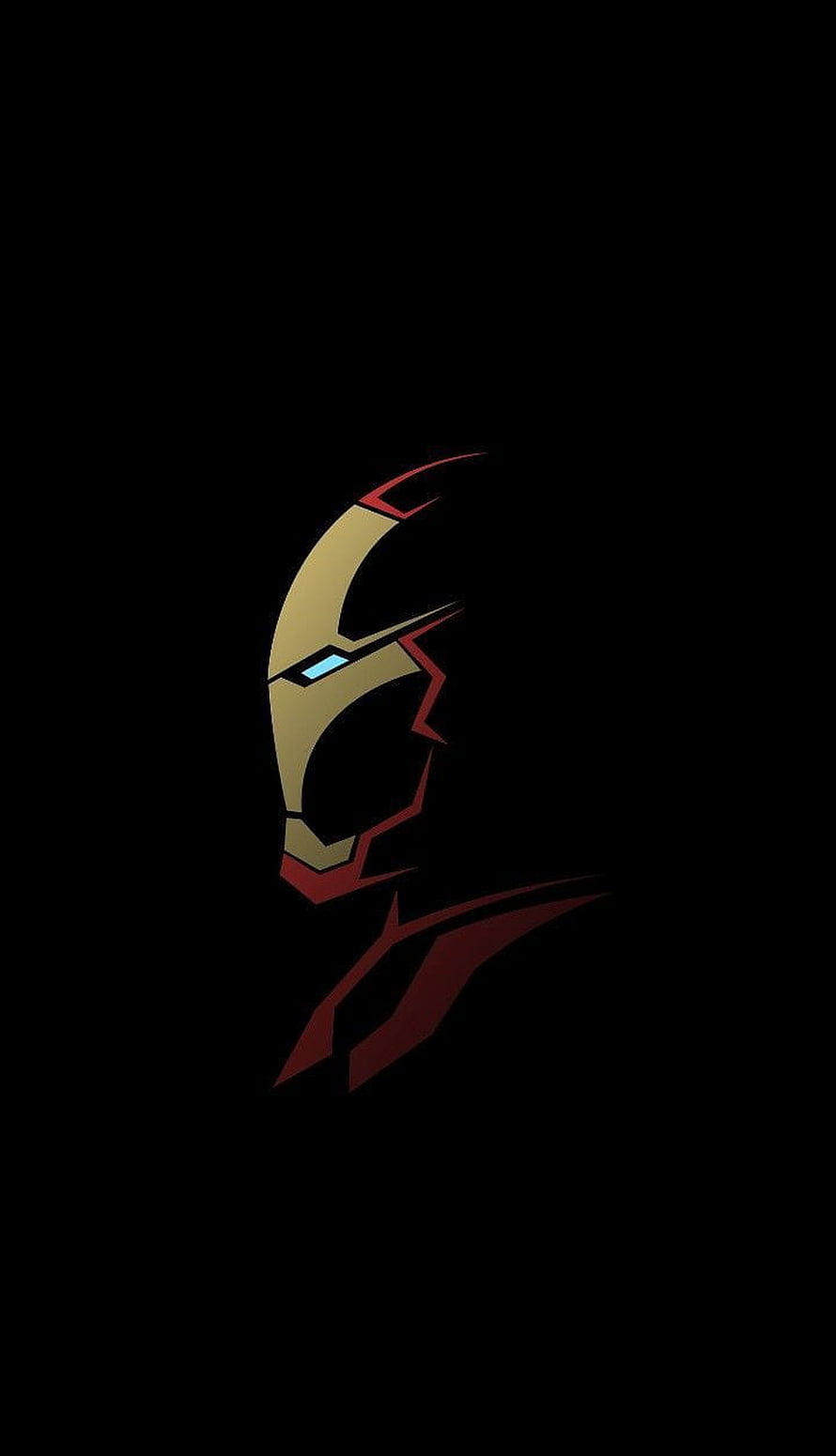 Minimalist Iron Man Mask Profile in Gold and Red on Black Background, Simple Iron Man, iron man amoled HD phone wallpaper