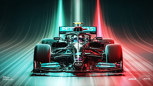 Mercedes-AMG Petronas F1 Car with Neon Light Trails HD wallpaper