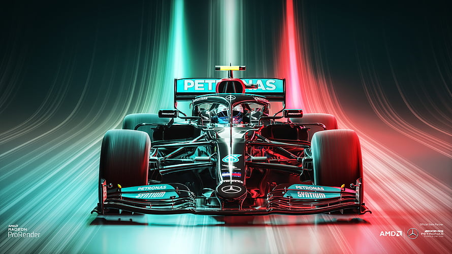 Mercedes-AMG Petronas F1 Car with Neon Light Trails HD wallpaper