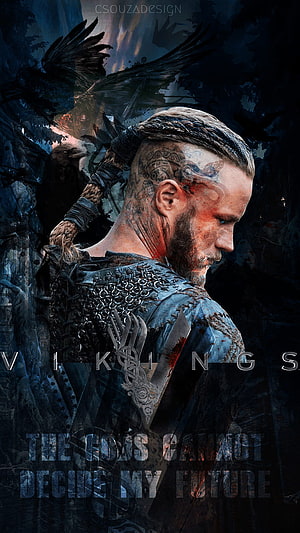 Ragnar Lothbrok from Vikings in Dark Fantasy Art with Raven and Chainmail Armor HD phone wallpaper