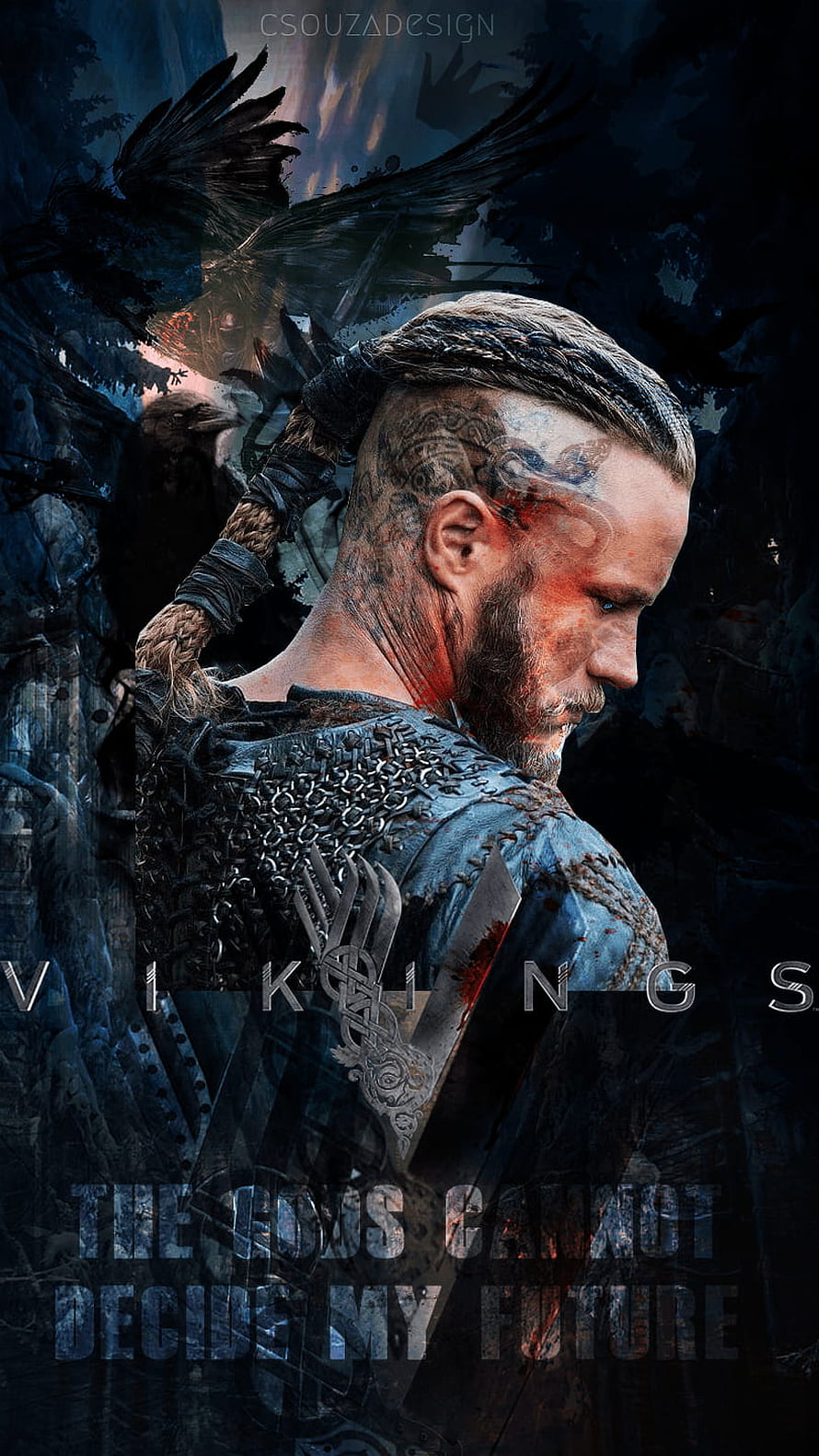 Ragnar Lothbrok from Vikings in Dark Fantasy Art with Raven and Chainmail Armor HD phone wallpaper