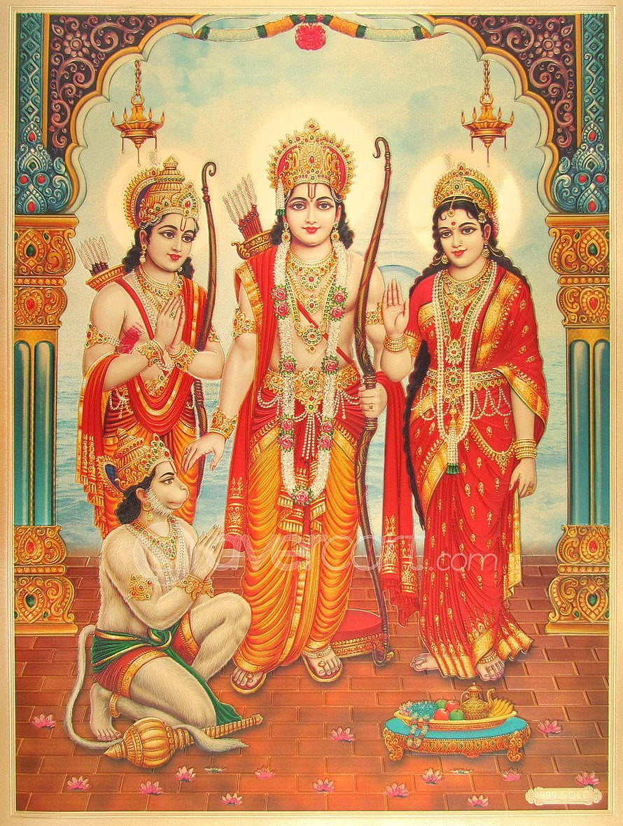 Sri Ram Darbar with Sita, Lakshmana, and Hanuman in Traditional Indian Temple Art, Sri Ram Darbar Vinta, ram darbar mobile HD phone wallpaper