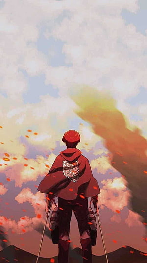 Attack on Titan Eren Yeager Standing in Survey Corps Cloak with ODM Gear HD phone wallpaper