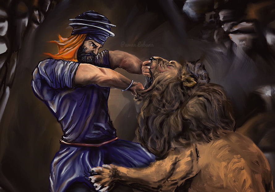 Samson Fighting The Lion Digital Art Illustration HD wallpaper