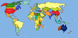Colorful Political World Map Illustration With Labeled Countries And Continents HD wallpaper