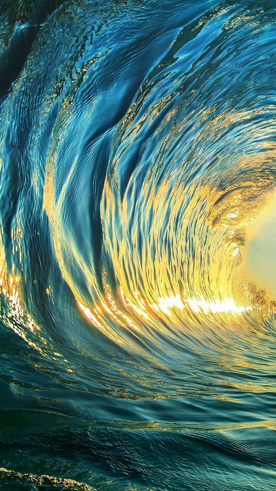 Golden Sunlight Reflecting on Curling Ocean Wave Water Surface HD phone wallpaper
