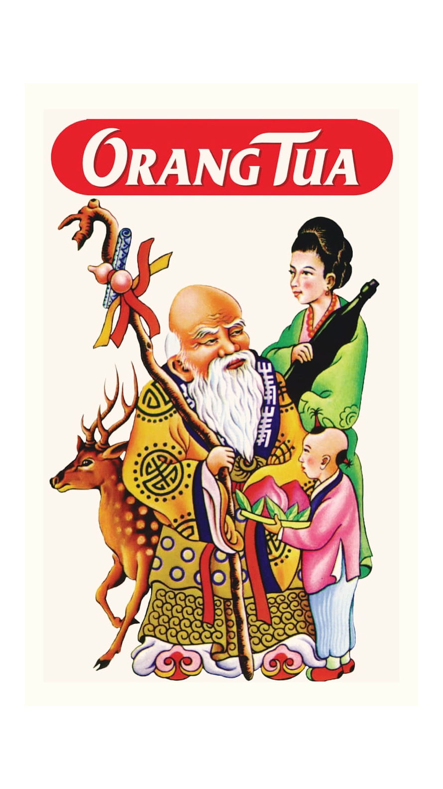 Traditional Chinese Longevity God Illustration with Deer and Children HD phone wallpaper