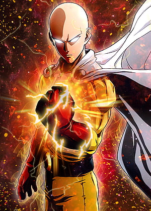 Saitama from One Punch Man in Limit Breaker Mode with Glowing Aura and Lightning, one punch man live, #One Punch Man HD phone wallpaper