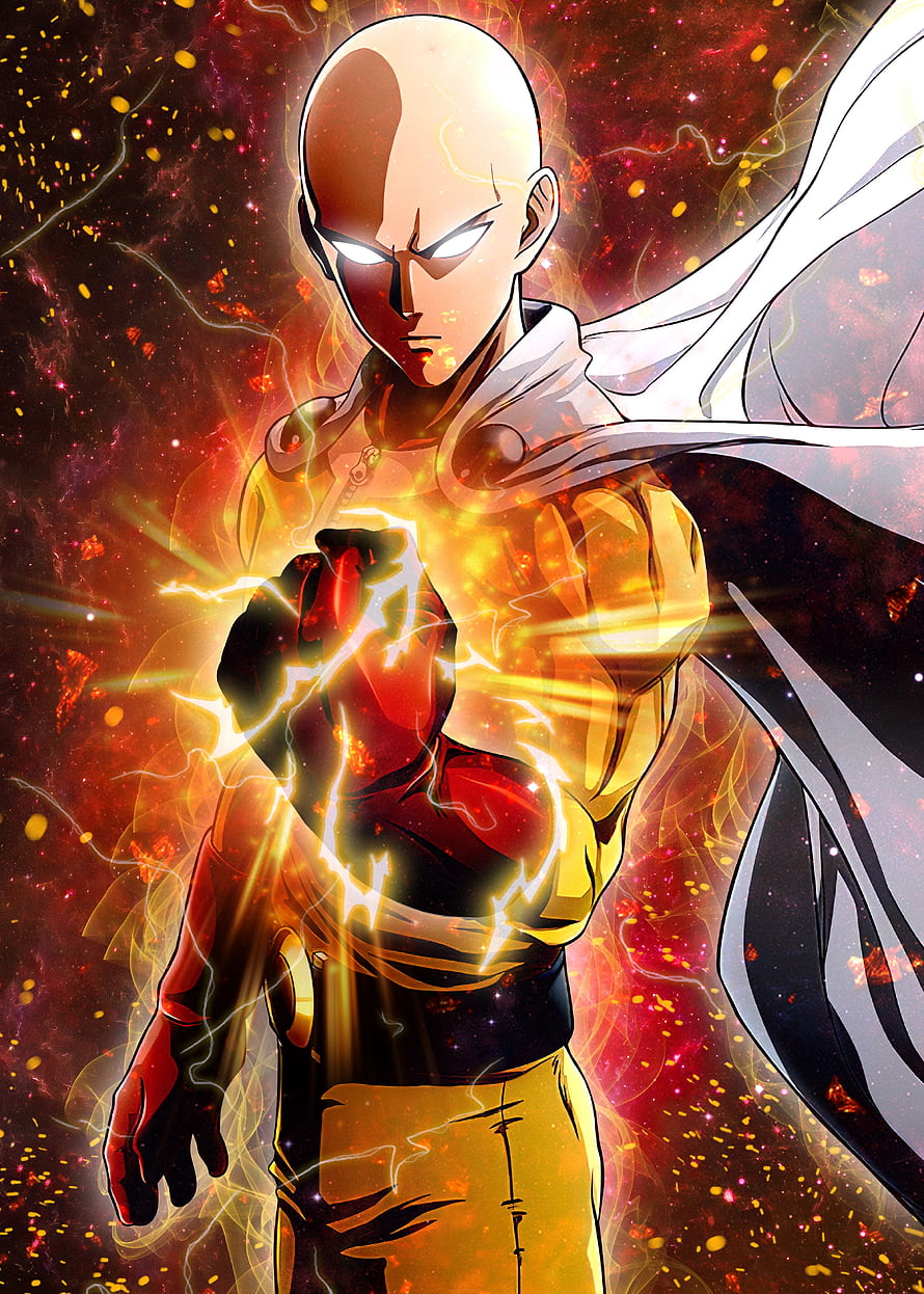 Saitama from One Punch Man in Limit Breaker Mode with Glowing Aura and Lightning, one punch man live, #One Punch Man HD phone wallpaper
