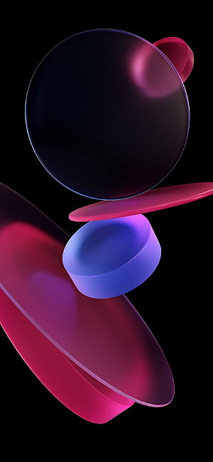 Abstract 3D Render of Floating Geometric Shapes in Pink and Blue on Black Background HD phone wallpaper