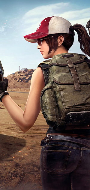 PUBG Female Soldier in Desert Combat Zone Wearing Tactical Vest and Cap HD phone wallpaper