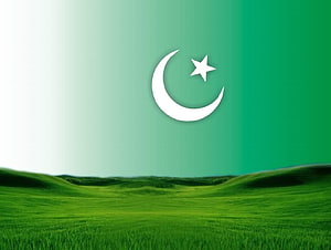 Pakistan Independence Day Green Hills and Crescent Moon Sky HD wallpaper