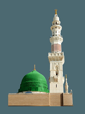 Masjid Nabawi Green Dome and Minaret Against Clear Sky HD phone wallpaper