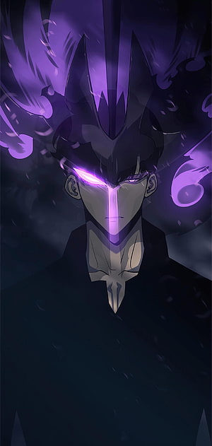 Solo Leveling Arise Dark Antagonist Portrait with Purple Aura and Glowing Eyes HD phone wallpaper