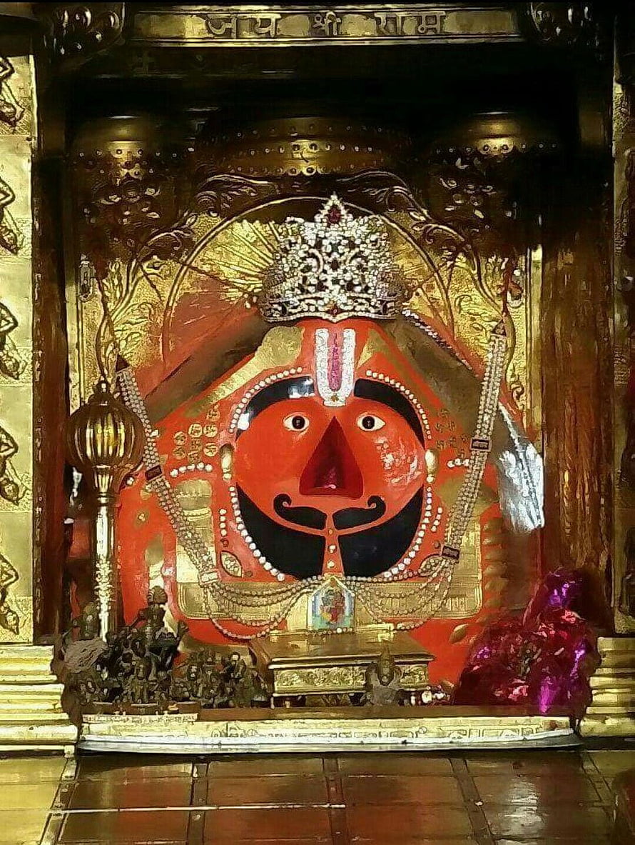 Salasar Balaji Temple Deity with Ornate Crown and Red Face HD phone wallpaper