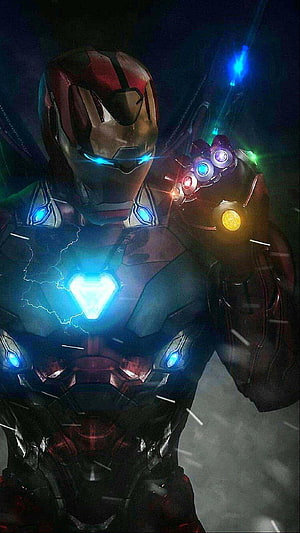 Iron Man Armor With Infinity Stones Gauntlet And Glowing Arc Reactor, Iron Man Infinity Stones Armor , batman vs iron man HD phone wallpaper
