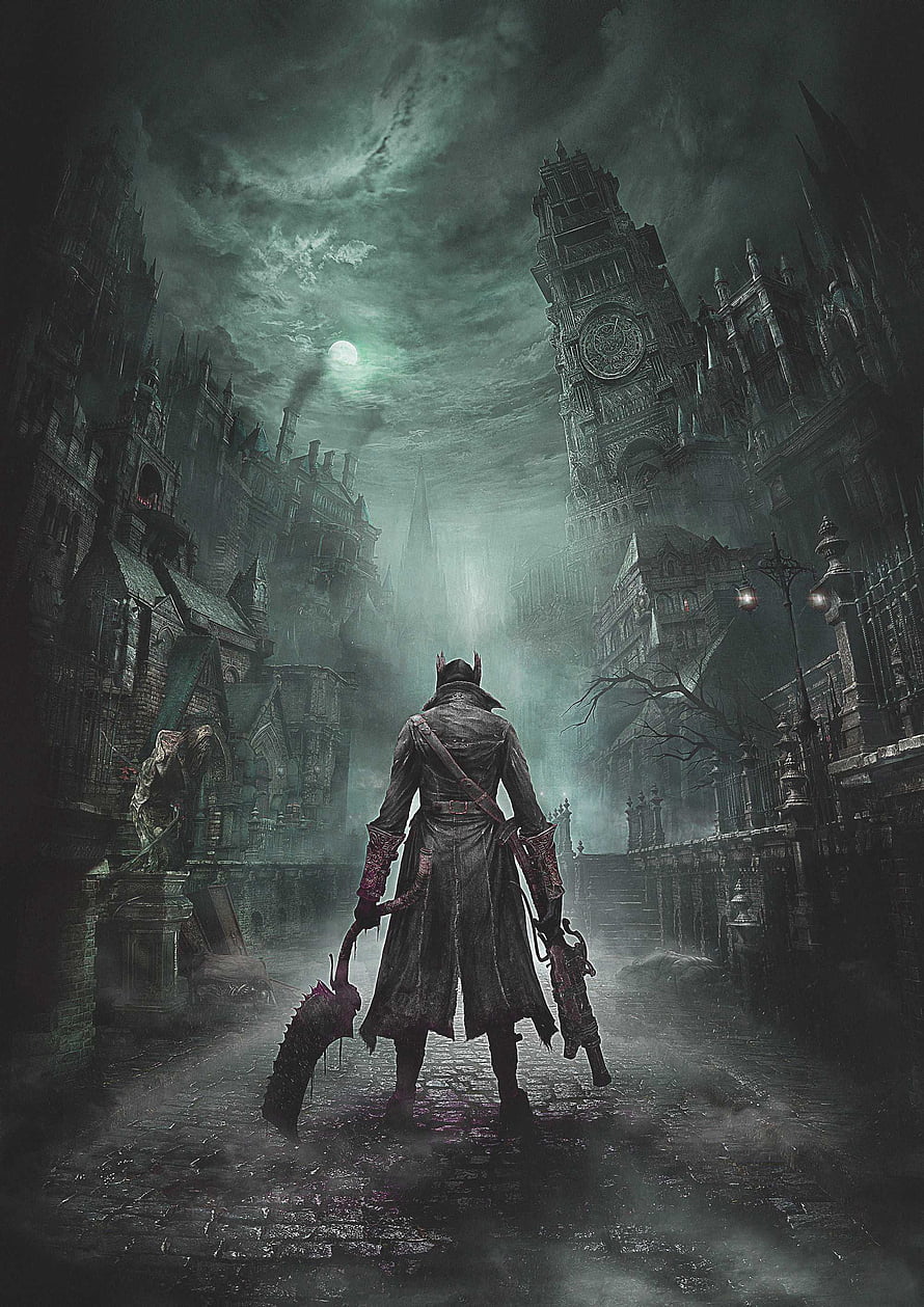 Dark Fantasy Warrior in Gothic City with Moonlit Sky and Clock Tower HD phone wallpaper