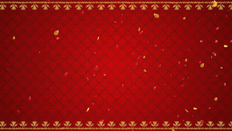 Elegant Red and Gold Floral Pattern Background with Falling Petals HD wallpaper
