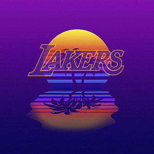 Los Angeles Lakers Vaporwave Sunset Logo with Palm Tree Silhouette HD phone wallpaper