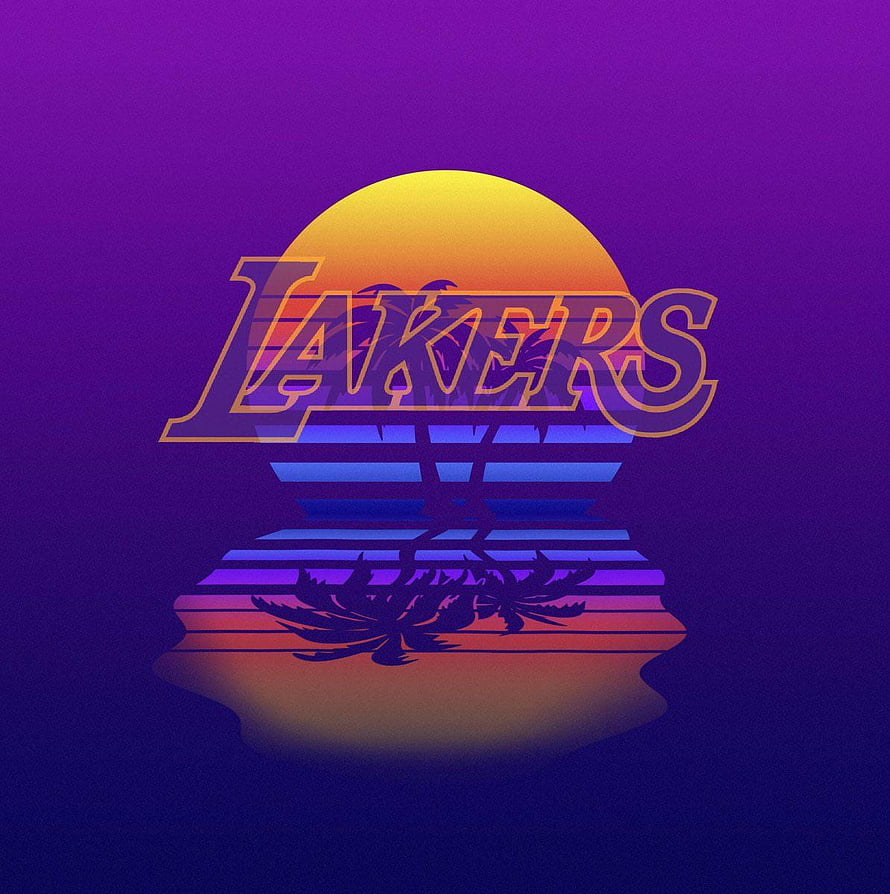 Los Angeles Lakers Vaporwave Sunset Logo with Palm Tree Silhouette HD phone wallpaper