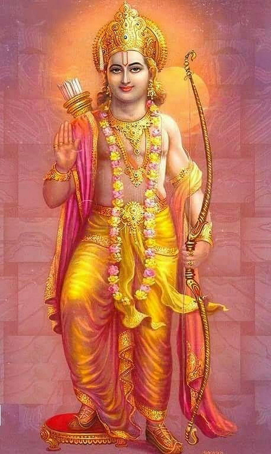 Lord Shri Ram Devotional Portrait with Bow and Arrows in Traditional Indian Art Style HD phone wallpaper