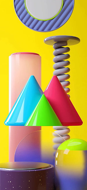 Vibrant 3D Abstract Geometric Shapes on Yellow Background HD phone wallpaper