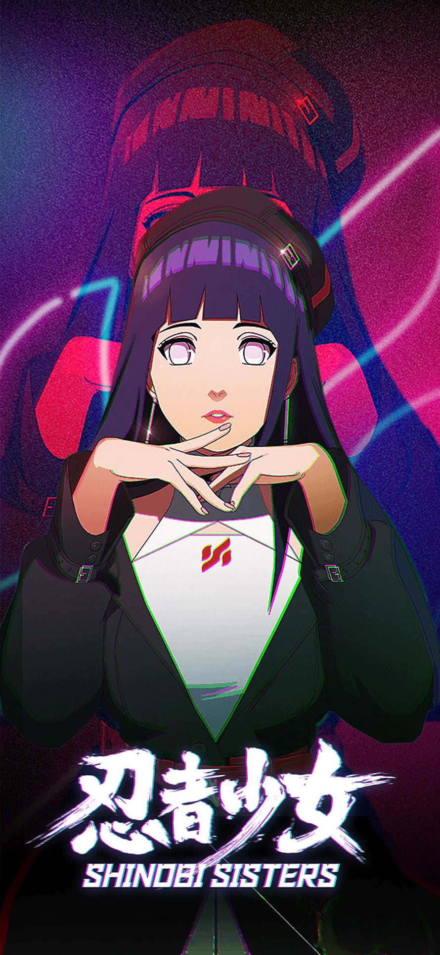 Hinata Hyuga from Shinobi Sisters in Neon Cyberpunk Style HD phone wallpaper