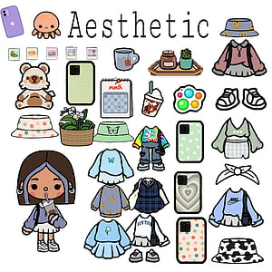 Aesthetic Kawaii Sticker Pack Featuring Cute Girl, Fashion Outfits, Phone Cases, and Lifestyle Accessories HD phone wallpaper