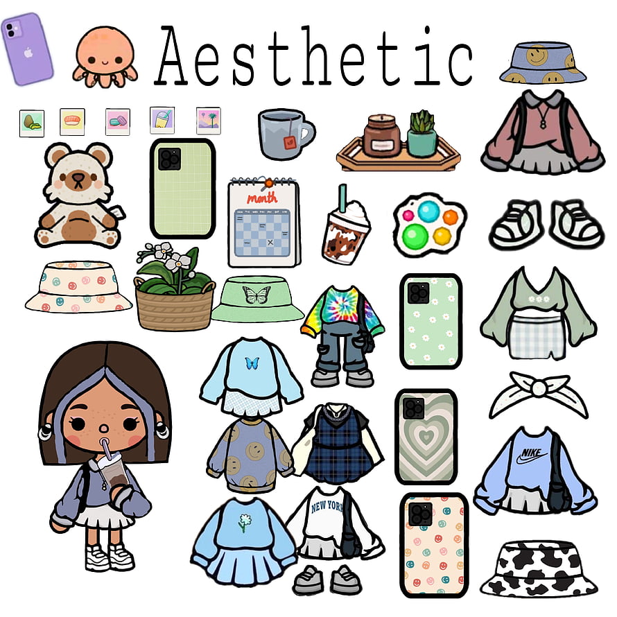 Aesthetic Kawaii Sticker Pack Featuring Cute Girl, Fashion Outfits, Phone Cases, and Lifestyle Accessories HD phone wallpaper