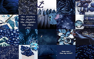 Dark Blue Aesthetic Collage Featuring Stitch, Constellations, and Night Sky Elements HD wallpaper