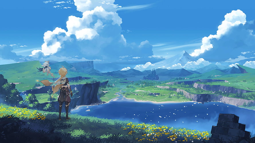 Link and Tingle overlooking the vast Hyrule landscape with a castle in the distance HD wallpaper