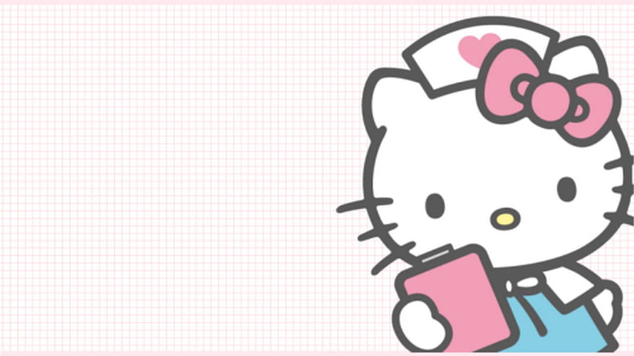 Cute Hello Kitty Nurse Holding Pink Tablet on Soft Pastel Background HD wallpaper