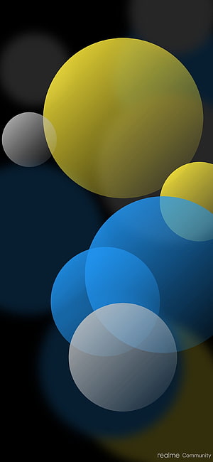 Abstract Overlapping Circles in Yellow Blue and White on Dark Background HD phone wallpaper
